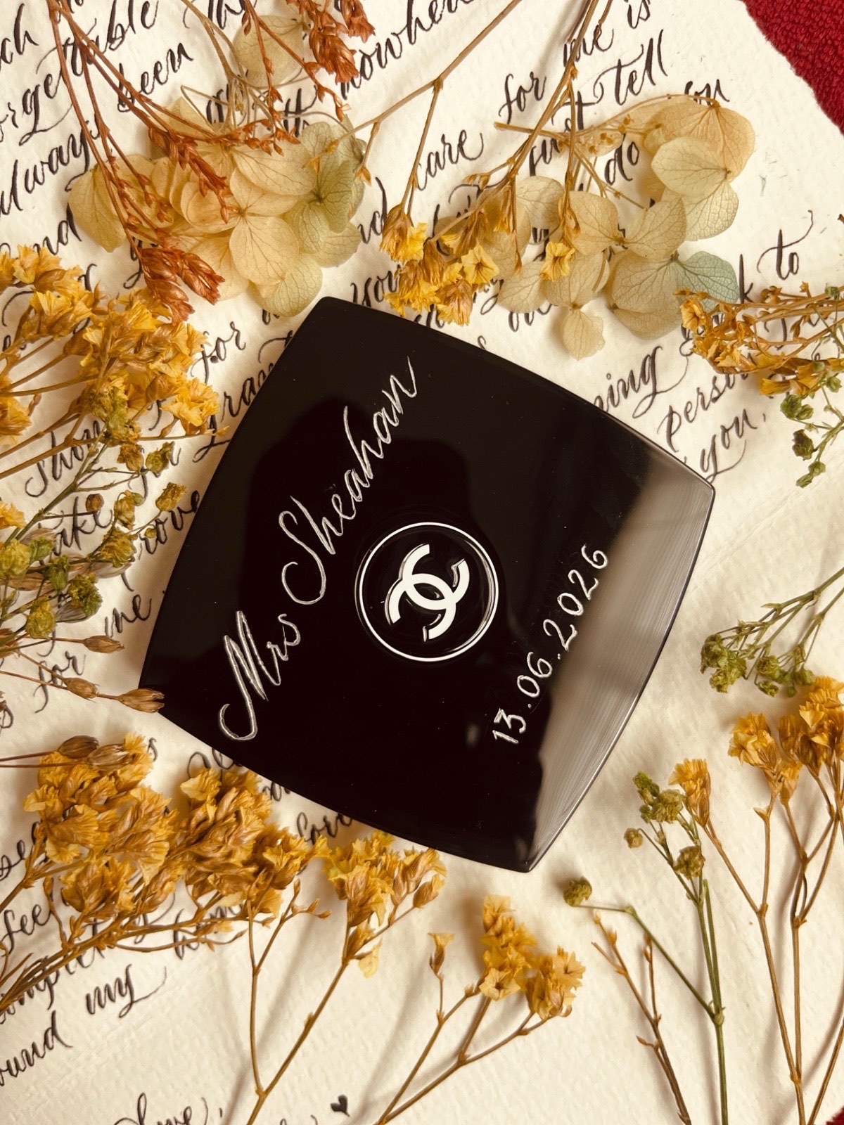 Personalised hand-engraved Chanel compact