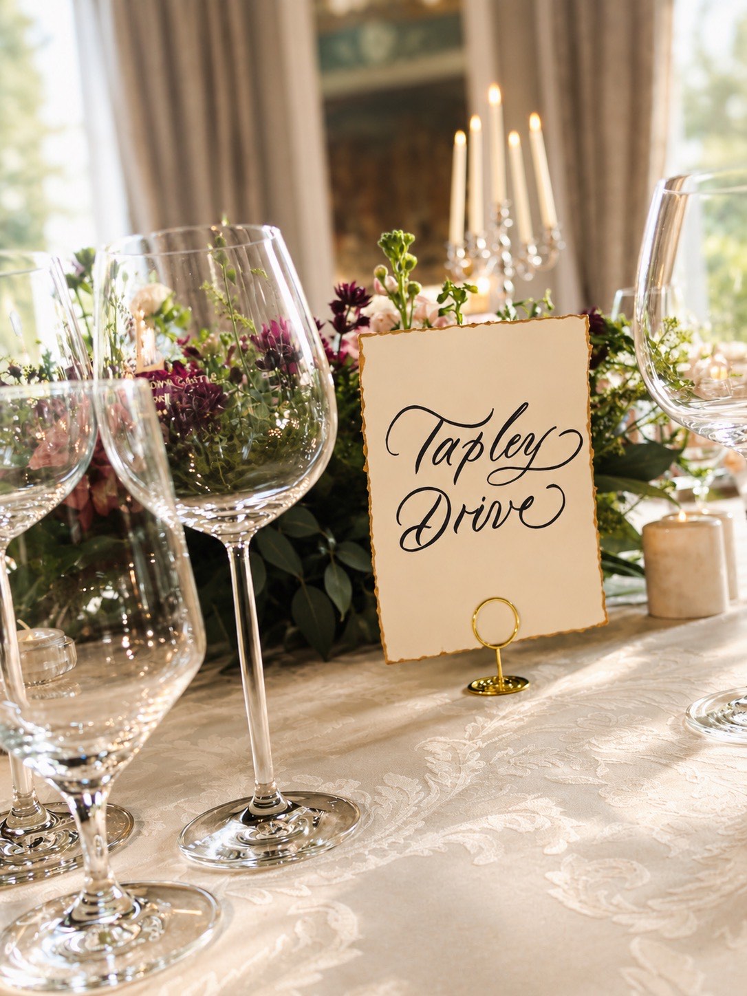 Hand-lettered wedding table place card